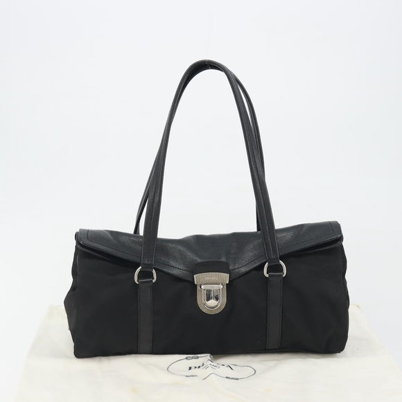 PRADA Shoulder Bag Nylon Black Silver Auth 193108V