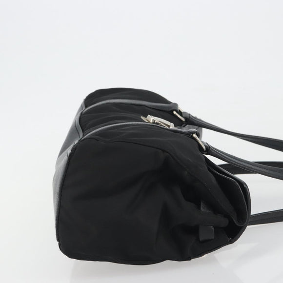 PRADA Shoulder Bag Nylon Black Silver Auth 193108V