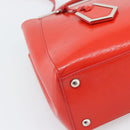 FENDI 2 JOURS Hand Bag Leather 2way Red Silver Auth 193109-15