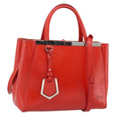 FENDI 2 JOURS Hand Bag Leather 2way Red Silver Auth 193109-1