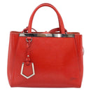 FENDI 2 JOURS Hand Bag Leather 2way Red Silver Auth 193109-13