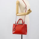 FENDI 2 JOURS Hand Bag Leather 2way Red Silver Auth 193109-25