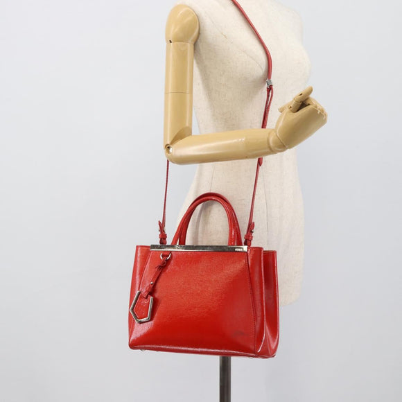 FENDI 2 JOURS Hand Bag Leather 2way Red Silver Auth 193109