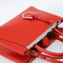 FENDI 2 JOURS Hand Bag Leather 2way Red Silver Auth 193109-6