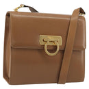 Salvatore Ferragamo Gancini Shoulder Bag Leather Brown Gold Auth 193110-1