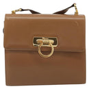 Salvatore Ferragamo Gancini Shoulder Bag Leather Brown Gold Auth 193110-13