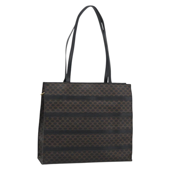 CELINE Macadam Canvas Tote Bag PVC Leather Black Gold Auth 193112