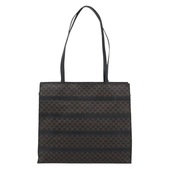 CELINE Macadam Canvas Tote Bag PVC Leather Black Gold Auth 193112