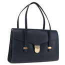 Christian Dior Hand Bag Leather Navy Gold Auth 193114-1