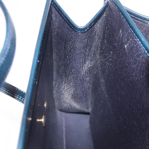 Christian Dior Hand Bag Leather Navy Gold Auth 193114