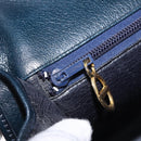 Christian Dior Hand Bag Leather Navy Gold Auth 193114-23