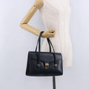 Christian Dior Hand Bag Leather Navy Gold Auth 193114-26