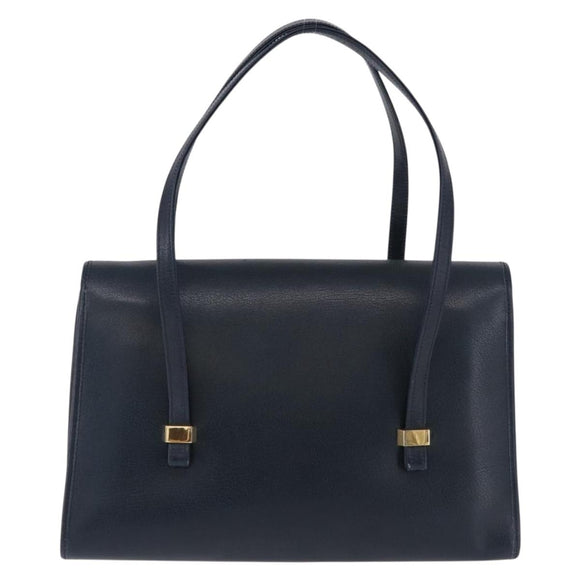 Christian Dior Hand Bag Leather Navy Gold Auth 193114