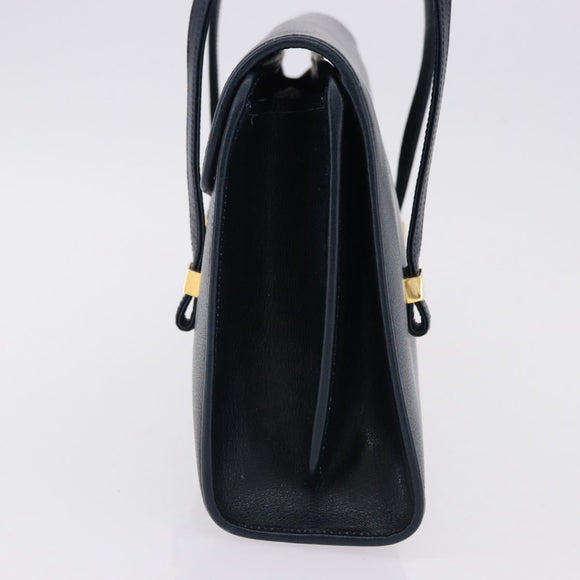 Christian Dior Hand Bag Leather Navy Gold Auth 193114