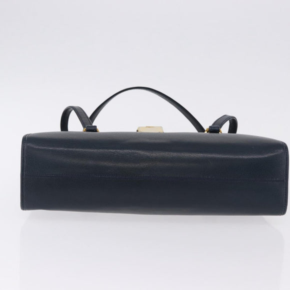 Christian Dior Hand Bag Leather Navy Gold Auth 193114