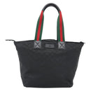 GUCCI GG Canvas Web Sherry Line Tote Bag Nylon Black 131231 Auth 193124A-13
