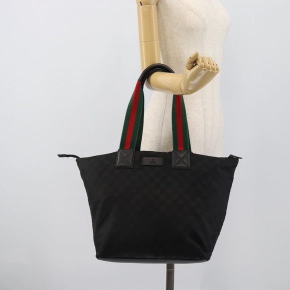 GUCCI GG Canvas Web Sherry Line Tote Bag Nylon Black 131231 Auth 193124A