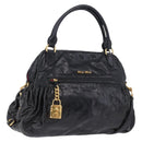 Miu Miu Tote Bag Leather 2way Black Gold Auth 193125V-1