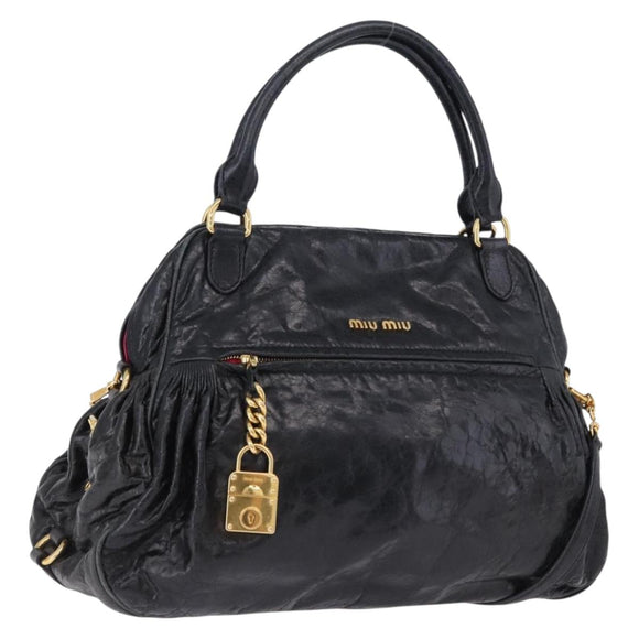 Miu Miu Tote Bag Leather 2way Black Gold Auth 193125V