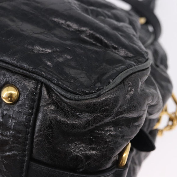 Miu Miu Tote Bag Leather 2way Black Gold Auth 193125V