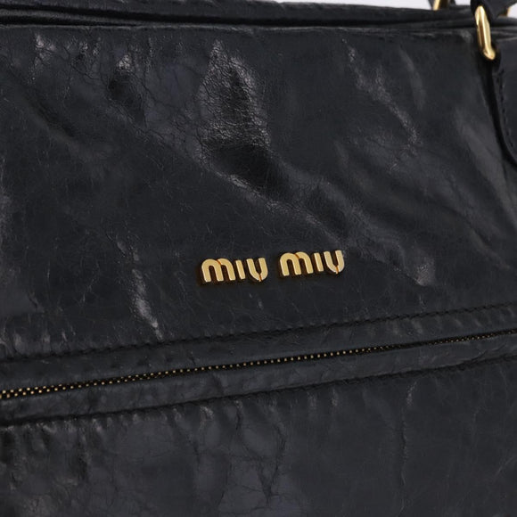 Miu Miu Tote Bag Leather 2way Black Gold Auth 193125V