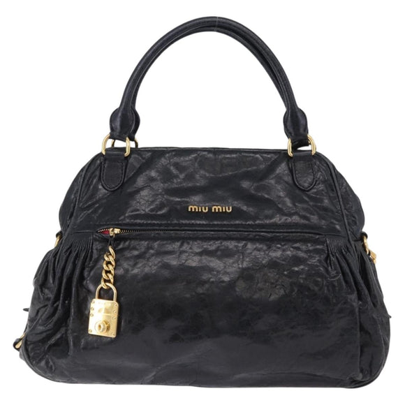 Miu Miu Tote Bag Leather 2way Black Gold Auth 193125V