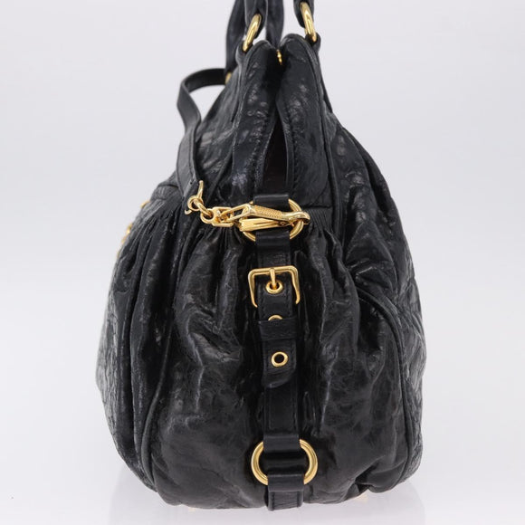 Miu Miu Tote Bag Leather 2way Black Gold Auth 193125V
