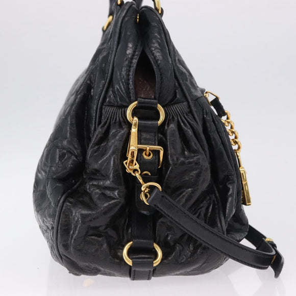 Miu Miu Tote Bag Leather 2way Black Gold Auth 193125V