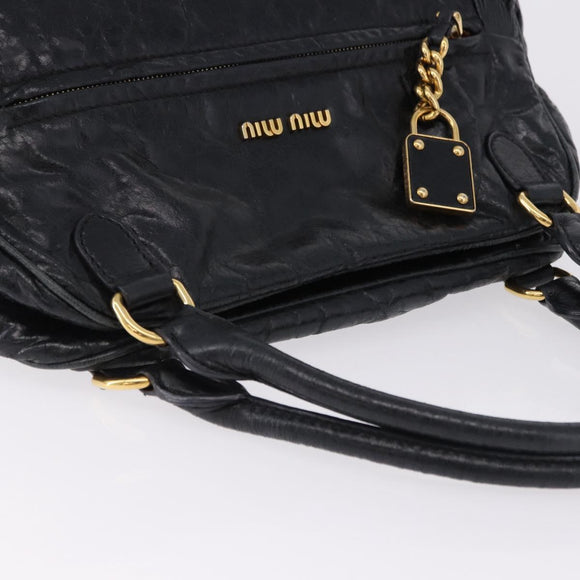 Miu Miu Tote Bag Leather 2way Black Gold Auth 193125V