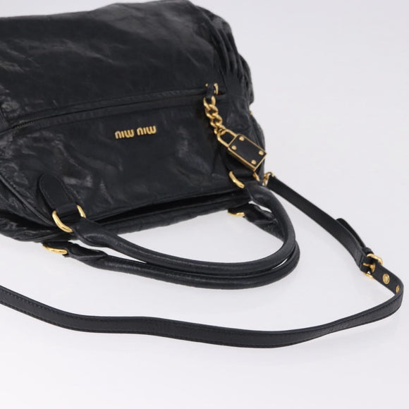 Miu Miu Tote Bag Leather 2way Black Gold Auth 193125V