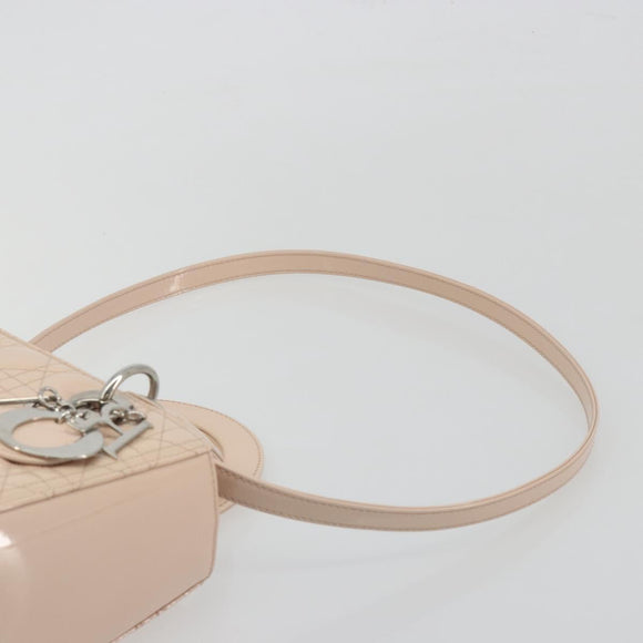 Christian Dior Lady Dior Canage Large Bag Patent leather 2way Pink Auth 193127