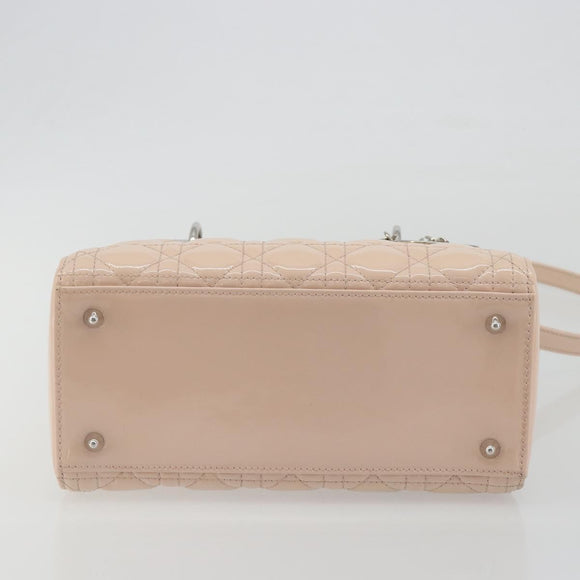 Christian Dior Lady Dior Canage Large Bag Patent leather 2way Pink Auth 193127