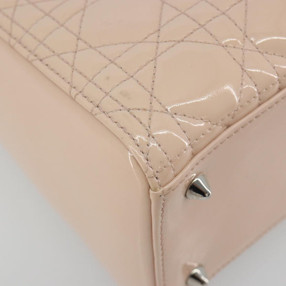 Christian Dior Lady Dior Canage Large Bag Patent leather 2way Pink Auth 193127