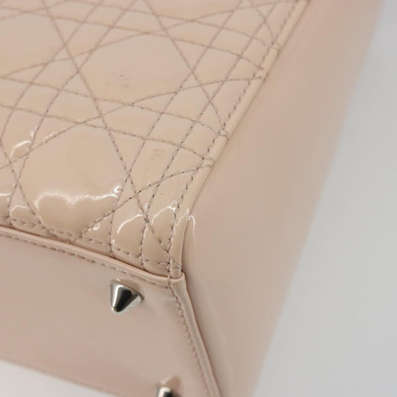 Christian Dior Lady Dior Canage Large Bag Patent leather 2way Pink Auth 193127