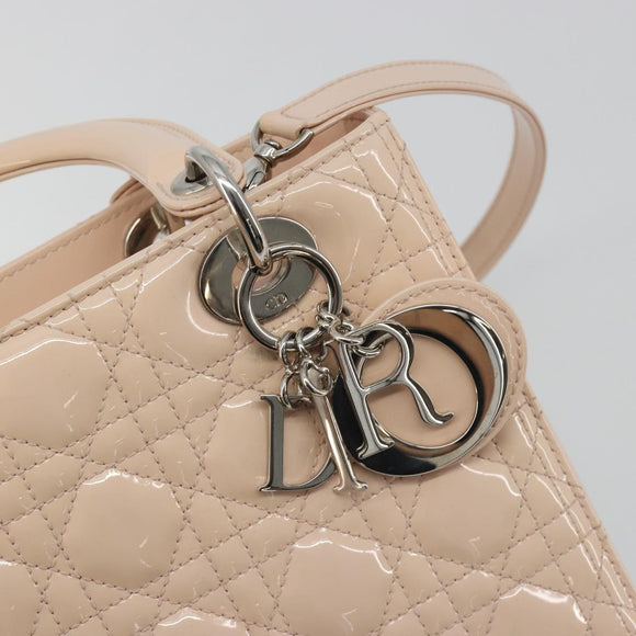 Christian Dior Lady Dior Canage Large Bag Patent leather 2way Pink Auth 193127