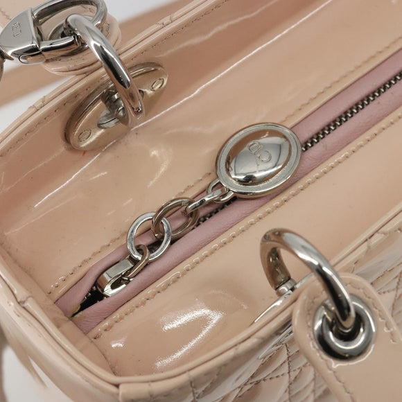 Christian Dior Lady Dior Canage Large Bag Patent leather 2way Pink Auth 193127
