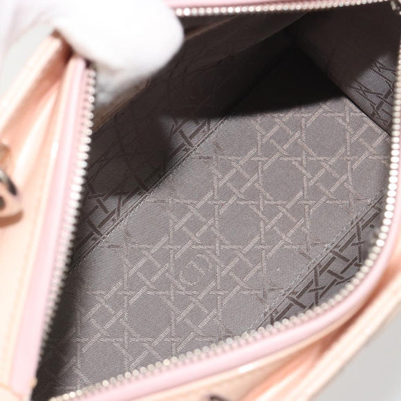 Christian Dior Lady Dior Canage Large Bag Patent leather 2way Pink Auth 193127