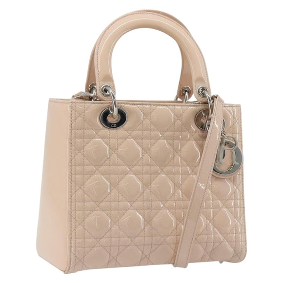 Christian Dior Lady Dior Canage Large Bag Patent leather 2way Pink Auth 193127