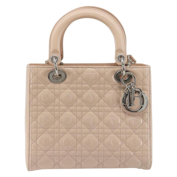 Christian Dior Lady Dior Canage Large Bag Patent leather 2way Pink Auth 193127