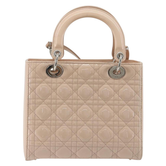 Christian Dior Lady Dior Canage Large Bag Patent leather 2way Pink Auth 193127