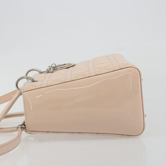 Christian Dior Lady Dior Canage Large Bag Patent leather 2way Pink Auth 193127