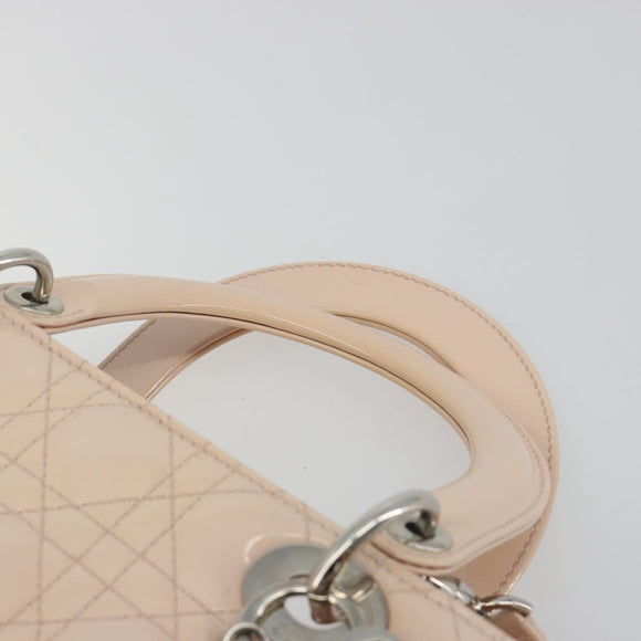 Christian Dior Lady Dior Canage Large Bag Patent leather 2way Pink Auth 193127