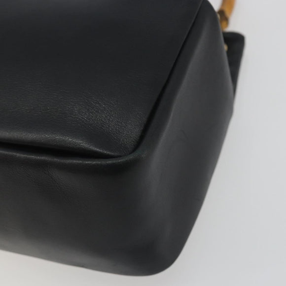 GUCCI Bamboo Hand Bag Leather Black Gold 000 2865 0575 Auth 193128