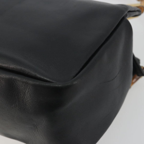 GUCCI Bamboo Hand Bag Leather Black Gold 000 2865 0575 Auth 193128