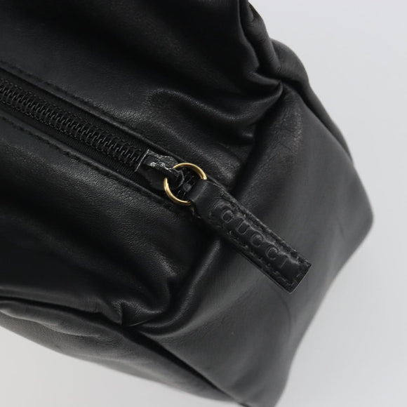 GUCCI Bamboo Hand Bag Leather Black Gold 000 2865 0575 Auth 193128
