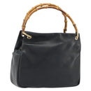 GUCCI Bamboo Hand Bag Leather Black Gold 000 2865 0575 Auth 193128-1