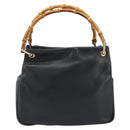 GUCCI Bamboo Hand Bag Leather Black Gold 000 2865 0575 Auth 193128-13