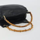 GUCCI Bamboo Hand Bag Leather Black Gold 000 2865 0575 Auth 193128-7