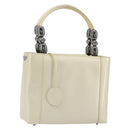 Christian Dior Maris Pearl Hand Bag Patent leather White Silver Auth 193129A-1