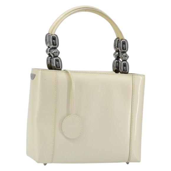 Christian Dior Maris Pearl Hand Bag Patent leather White Silver Auth 193129A